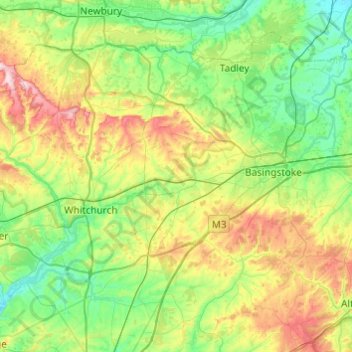 Mappa topografica Basingstoke and Deane, altitudine, rilievo