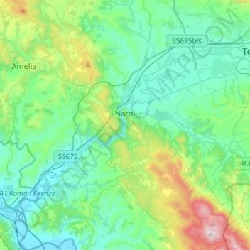 Mappa topografica Narni, altitudine, rilievo