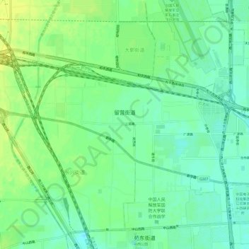 Mappa topografica 留营街道, altitudine, rilievo