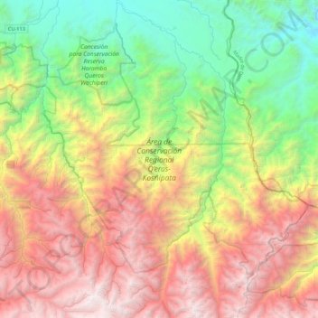 Mappa topografica Área de Conservación Regional Q’eros-Kosñipata, altitudine, rilievo