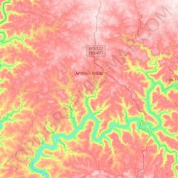 Mappa topografica Antônio Prado, altitudine, rilievo