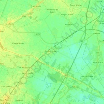 Mappa topografica Poggio Renatico, altitudine, rilievo