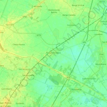 Mappa topografica Poggio Renatico, altitudine, rilievo