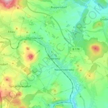 Mappa topografica Oderwitz, altitudine, rilievo