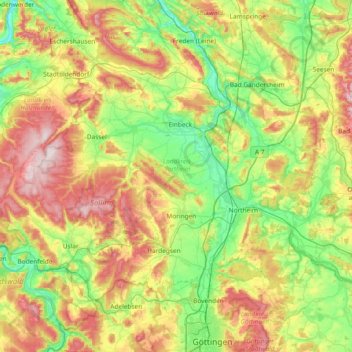 Mappa topografica Landkreis Northeim, altitudine, rilievo
