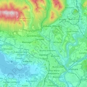Mappa topografica Varese, altitudine, rilievo
