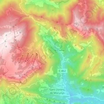 Mappa topografica la Coma i la Pedra, altitudine, rilievo
