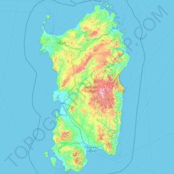 Mappa topografica Sardegna, altitudine, rilievo