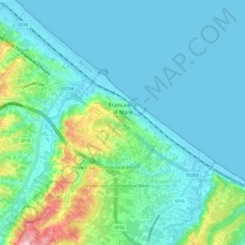 Mappa topografica Francavilla al Mare, altitudine, rilievo