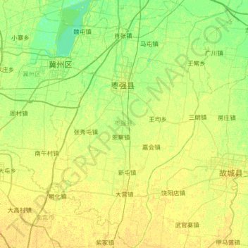 Mappa topografica 枣强县, altitudine, rilievo