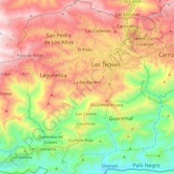 Mappa topografica Parroquia Los Teques, altitudine, rilievo