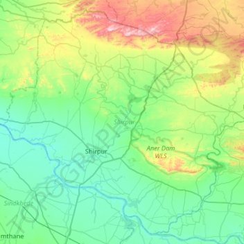 Mappa topografica Shirpur, altitudine, rilievo