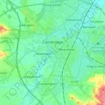 Mappa topografica Cambridge, altitudine, rilievo