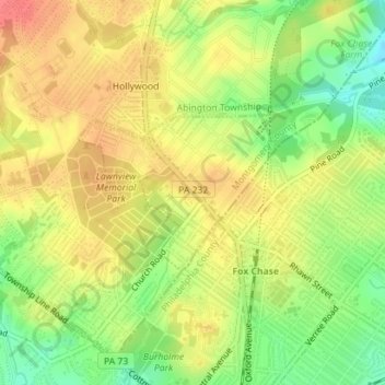 Mappa topografica Rockledge, altitudine, rilievo