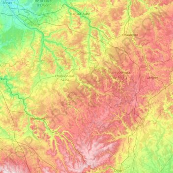 Mappa topografica Plateau van Langres, altitudine, rilievo