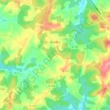 Mappa topografica Oriolles, altitudine, rilievo