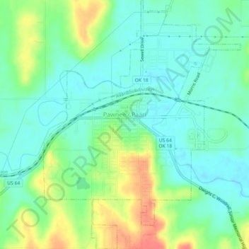 Mappa topografica Pawnee, altitudine, rilievo