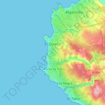 Mappa topografica El Quisco, altitudine, rilievo