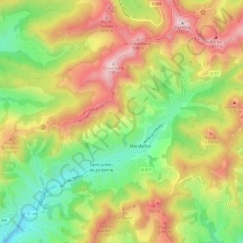 Mappa topografica Mandailles-Saint-Julien, altitudine, rilievo