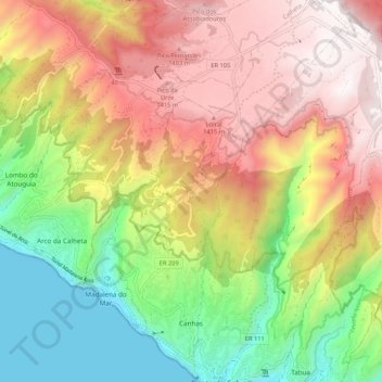 Mappa topografica Canhas, altitudine, rilievo