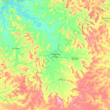 Mappa topografica Presidente Dutra, altitudine, rilievo