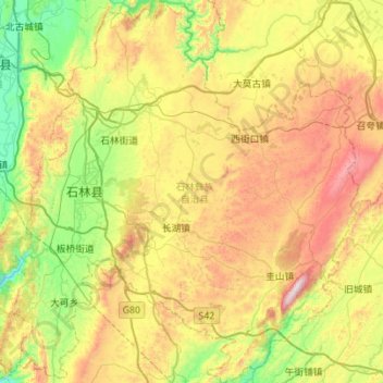 Mappa topografica 石林彝族自治县, altitudine, rilievo
