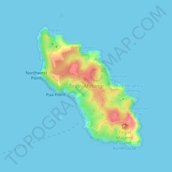 Mappa topografica Tiritiri Matangi, altitudine, rilievo