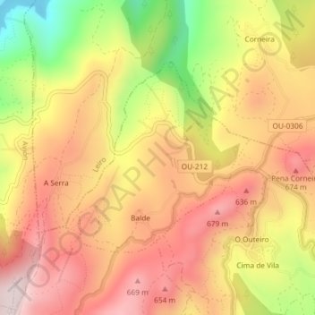 Mappa topografica Balde, altitudine, rilievo