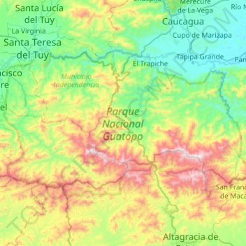 Mappa topografica Parque Nacional Guatopo, altitudine, rilievo