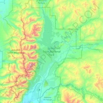 Mappa topografica Grand Teton National Park, altitudine, rilievo