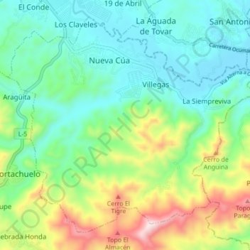 Mappa topografica Parroquia Nueva Cúa, altitudine, rilievo