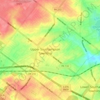 Mappa topografica Upper Southampton Township, altitudine, rilievo