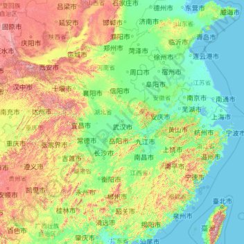 Mappa topografica 长江, altitudine, rilievo
