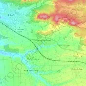 Mappa topografica Markt Einersheim, altitudine, rilievo