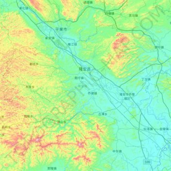 Mappa topografica 隆安县, altitudine, rilievo