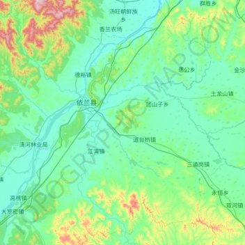 Mappa topografica 依兰县, altitudine, rilievo