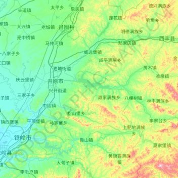 Mappa topografica 开原市, altitudine, rilievo