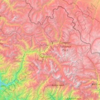 Mappa topografica Bhatwari, altitudine, rilievo