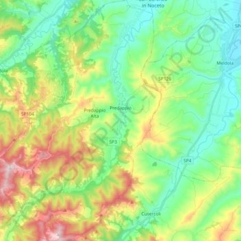 Mappa topografica Predappio, altitudine, rilievo