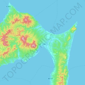 Mappa topografica Mutsu, altitudine, rilievo