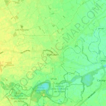 Mappa topografica Pancalieri, altitudine, rilievo