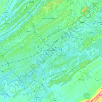 Mappa topografica Knoxville, altitudine, rilievo