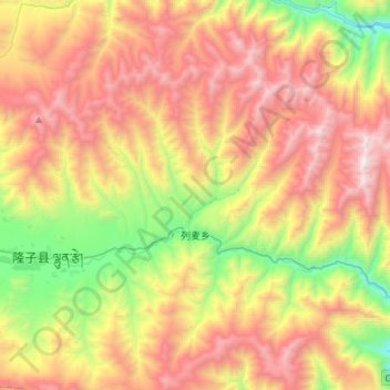 Mappa topografica 列麦乡, altitudine, rilievo