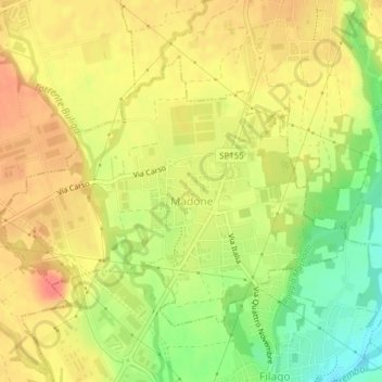Mappa topografica Madone, altitudine, rilievo