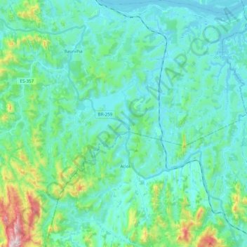 Mappa topografica Baunilha, altitudine, rilievo