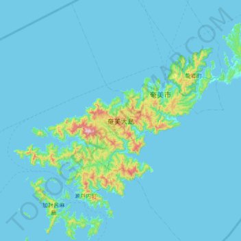 Mappa topografica Amamioshima, altitudine, rilievo