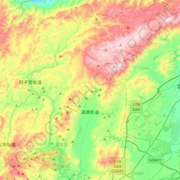 Mappa topografica 滇源街道, altitudine, rilievo