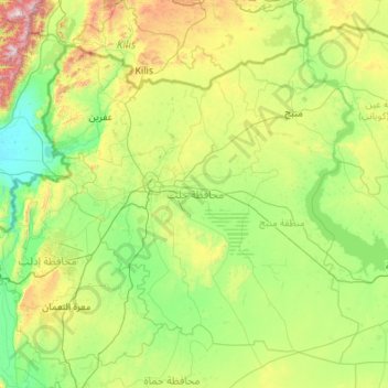 Mappa topografica Governatorato di Aleppo, altitudine, rilievo