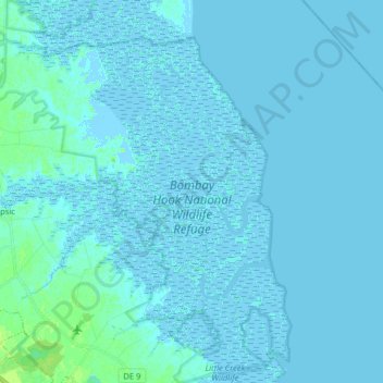 Mappa topografica Bombay Hook National Wildlife Refuge, altitudine, rilievo