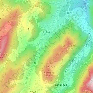 Mappa topografica Lullin, altitudine, rilievo